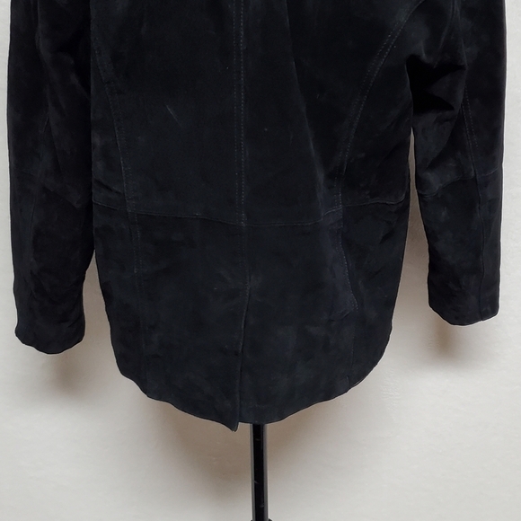 VINTAGE 90s Gasoline Black Suede Leather Quilted Filled Cropped Biker Jacket S - Picture 11 of 13